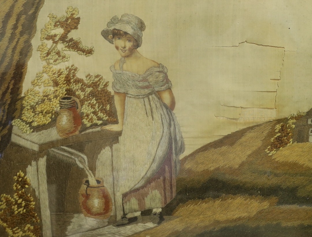 A framed Regency woolwork and silk picture, 33x42cm